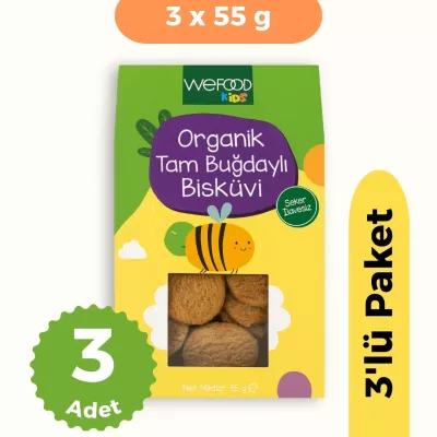 Wefood Kids Organik Tam Buğdaylı Bisküvi (55 gr) 3'lü Set