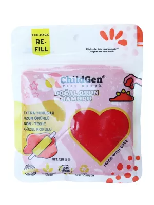 ChildGen Doğal Oyun Hamuru Kırmızı Vakumlu Kartuş Paket (125 gr) Ecopack-Refill