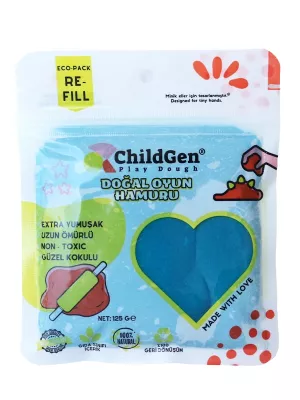 ChildGen Doğal Oyun Hamuru Mavi Vakumlu Kartuş Paket (125 gr) Ecopack-Refill