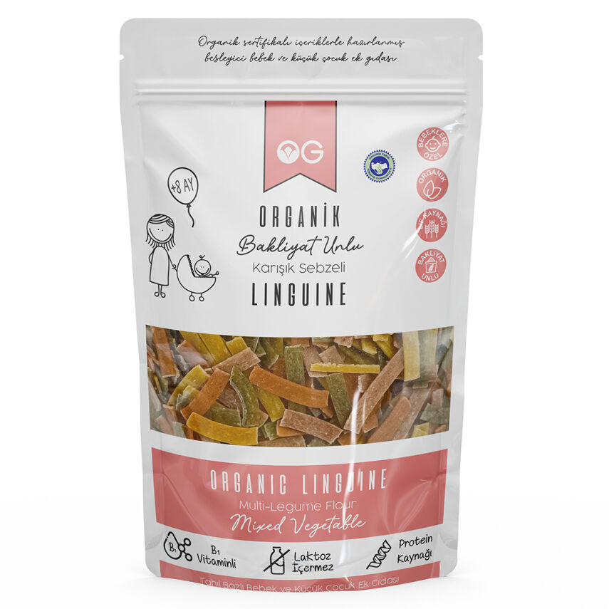 OG Natural Organik Karışık Sebzeli Bakliyat Unlu Şerit Makarna Linguine +8 Ay (200 gr) - 1