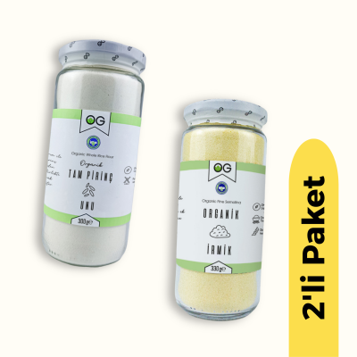 OG Natural Organik Tam Pirinç Unu (300 gr) ve Organik İrmik (330 gr) 2'li Set