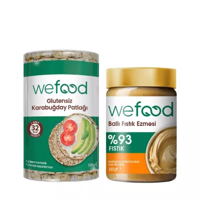 Wefood Ballı Fıstık Ezmesi Şekersiz (300 gr) ve Karabuğday Patlağı Glutensiz (100 gr) 2'li Set