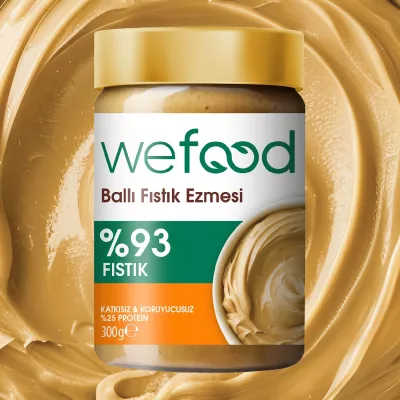 Wefood Ballı Fıstık Ezmesi Fıstık Parçacıklı Şekersiz (300 gr) (1)