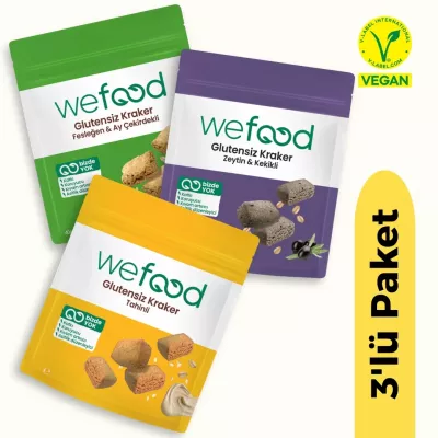 Wefood Tuzlu Atıştırmalık Kraker 3'lü Set (Fesleğenli, Tahinli, Zeytinli)