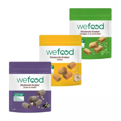 Wefood Tuzlu Atıştırmalık Kraker 3'lü Set (Fesleğenli, Tahinli, Zeytinli) (1)